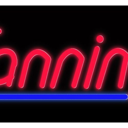 Image of Tanning With Blue Line Border Neon Sign