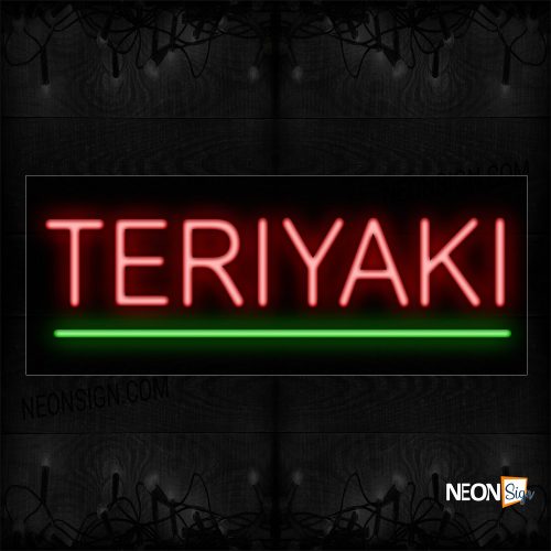 Image of 12175 Teriyaki In Red With Green Line Neon Sign_10x24 Black Backing