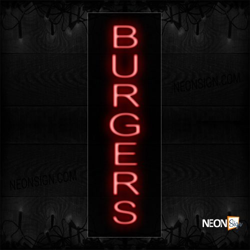 Image of 12208 Burgers In Red (Vertical) Neon Sign_8x24 Black Backing