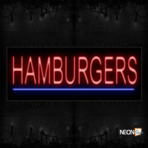 Image of 12376 Hamburgers With Underline Neon Sign_10x24 Black Backing