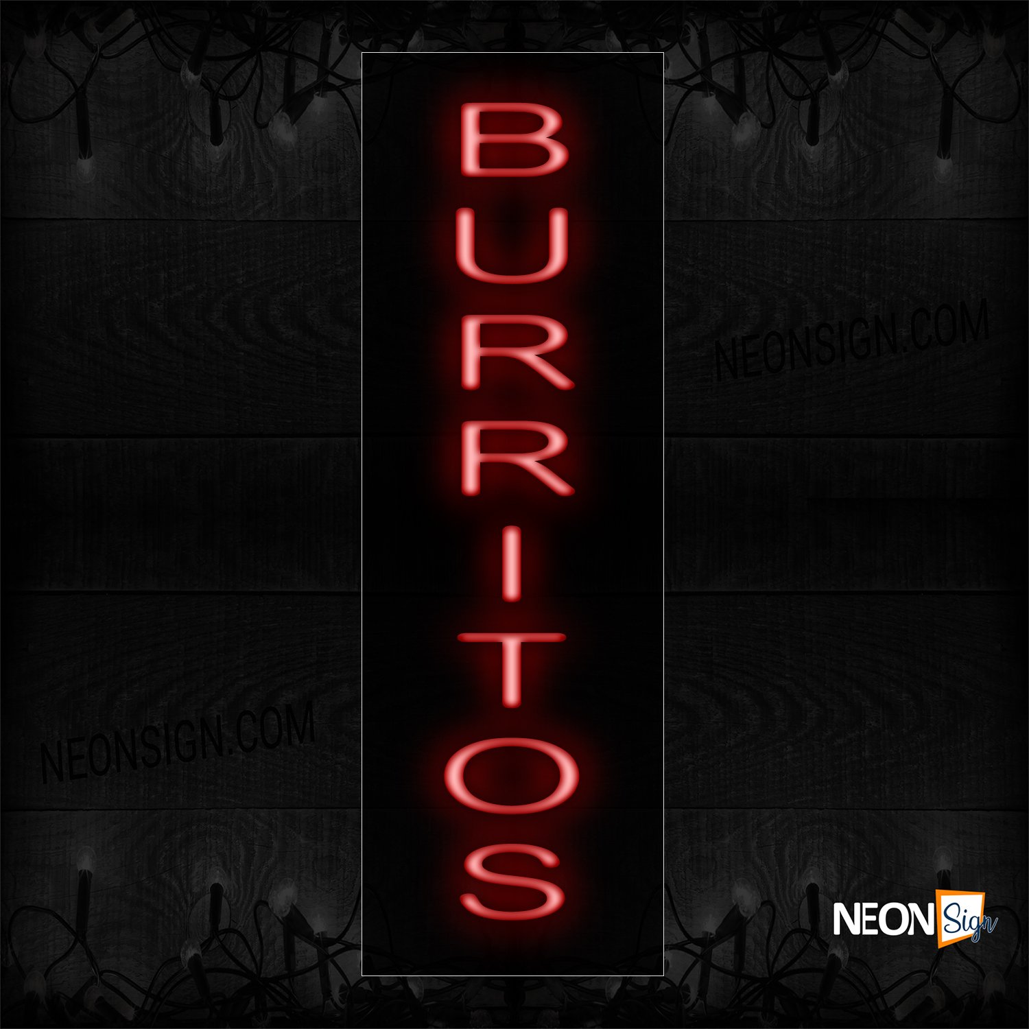 Image of 12417 Burritos In Red (Vertical) Neon Sign_8x27 Black Backing