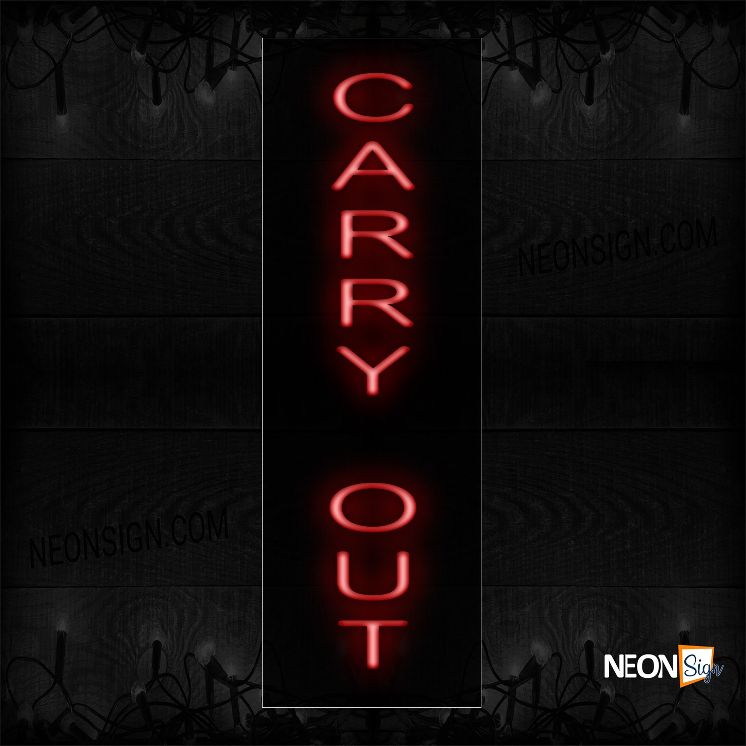 Image of 12420 Carry Out In Red (Vertical) Neon Sign_8x29 Black Backing