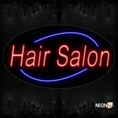 Image of Hair Salon With Blue Arc Border Neon Sign
