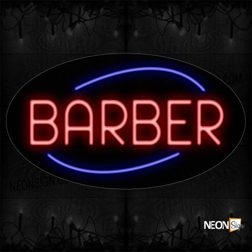 Image of Barber In Red With Blue Arc Border Neon Sign