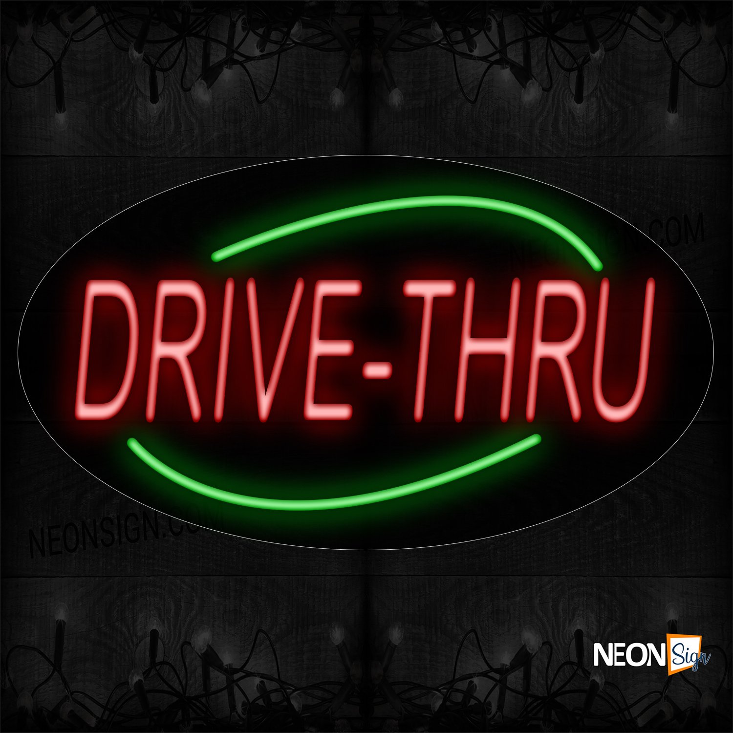 Image of 14037 Drive-Thru With Contoured black backing Neon Sign_17x30 Black Backing