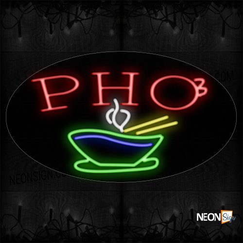 Image of 14065 Pho And Bowl Logo Neon Sign_17x30 Contoured Black Backing