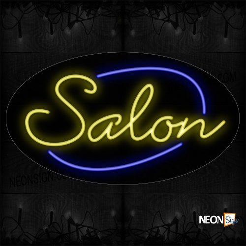 Image of Salon In Yellow With Blue Arc Border Neon Sign