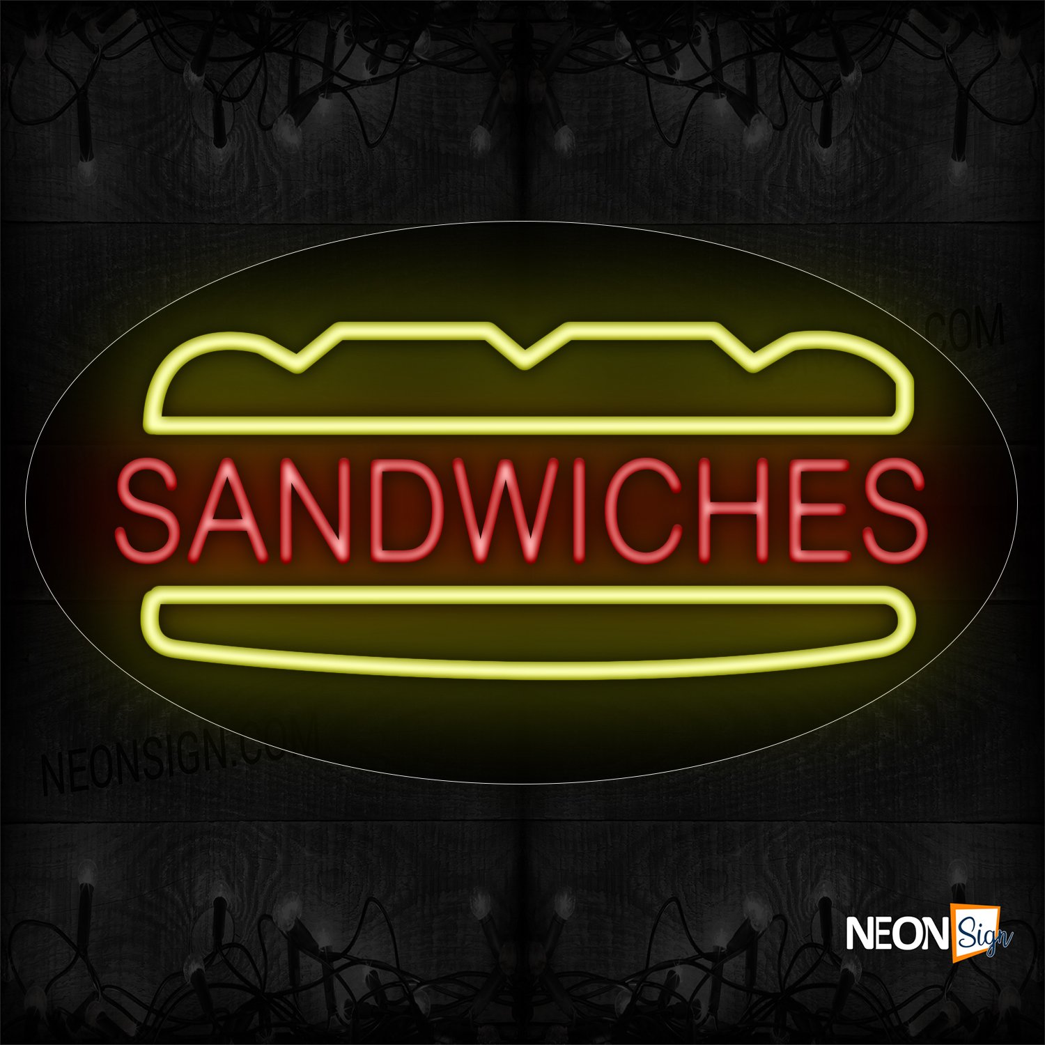 Image of Sandwiches With Yellow Bun Border Neon Sign