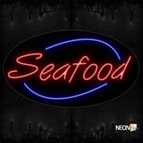 Image of Seafood In Red With Blue Arc Border Neon Sign