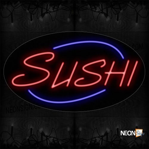 Image of 14076 Sushi With Arc Border Neon Sign_17x30 Contoured Black Backing