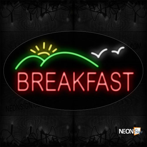 Image of 14091 Breakfast With Mountain Logo Neon Sign_17x30 Contoured Black Backing