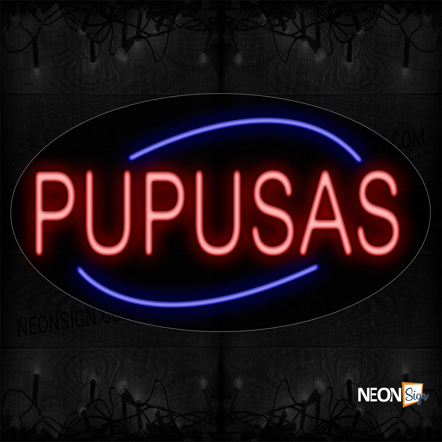 Image of 14120 Pupusas With Arc Blue Border Neon Sign_17x30 Contoured Black Backing