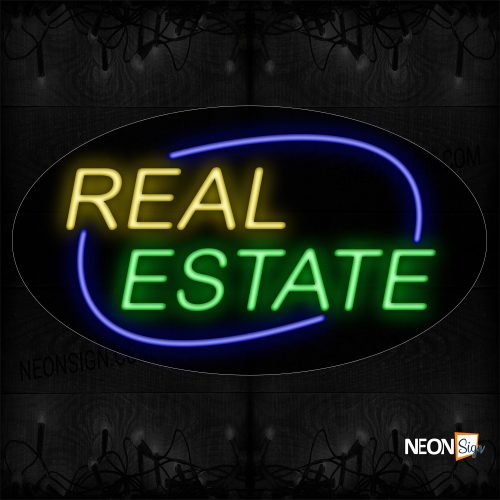Image of 14121 Real Estate With Blue Arc Border Neon Sign_17x30 Black Backing