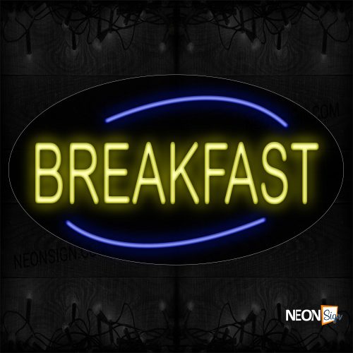 Image of 14161 Breakfast In Yellow With Blue Arc Border Neon Sign_17x30 Contoured Black Backing