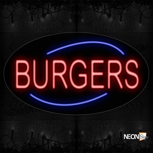 Image of 14164 Burgers With Arc Border Sign Neon Sign_17x30 Black Backing