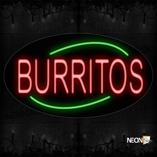 Image of 14165 Burritos With Green Arc Border Neon Sign_17x30 Contoured Black Backing