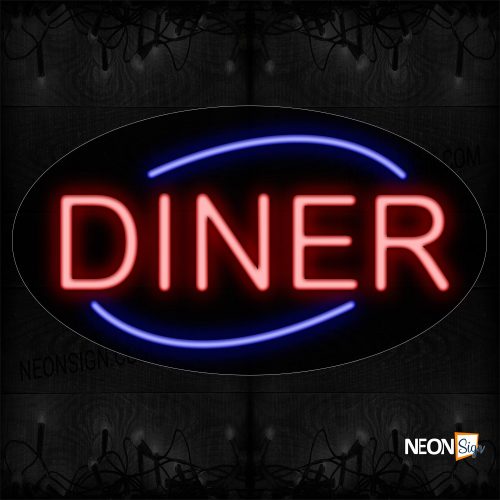 Image of 14191 Dinner In Red With Blue Arc Border Neon Sign_17x30 Contoured Black Backing