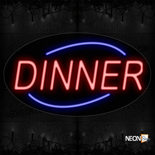 Image of 14192 Dinner In Red With Arc Border Neon Sign_17x30 Contoured Black Backing