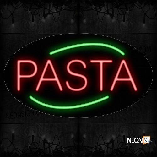 Image of Pasta In Red With Green Arc Border Neon Sign