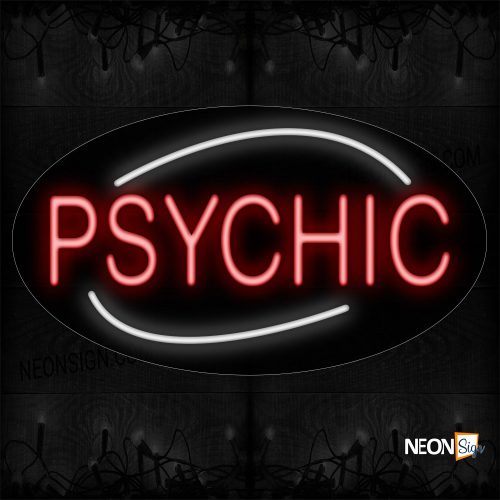 Image of 14281 Psychic In Red With White Arc Border Neon Sign_17x30 Black Backing