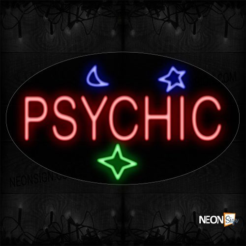 Image of 14282 Psychic With Stars And Moon Neon Sign_17x30 Black Backing