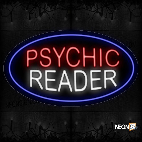 Image of 14283 Psychic Reader With Oval Blue Border Neon Sign_17x30 Black Backing