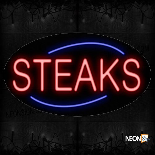 Image of Steaks With Blue Arc Border Neon Sign