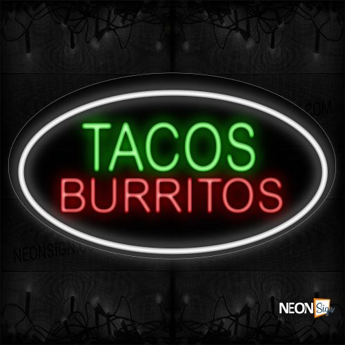 Image of 14302 Tacos Burritos With Circle Border Neon Sign_17x30 Contoured Black Backing