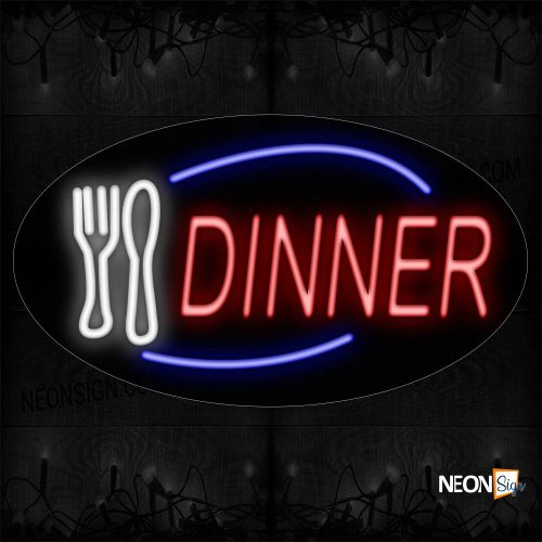 Image of 14339 Dinner In Red With Blue Border Neon Sign_17x30 Contoured Black Backing