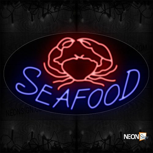 Image of Seafood In Blue With Crab Logo Neon Sign