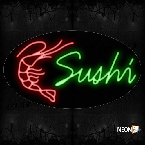 Image of 14377 Sushi in green With Lobster Logo Neon Sign_17x30 Contoured Black Backing