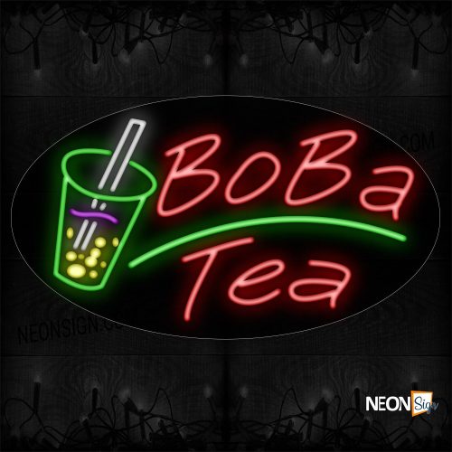 Image of Boba Tea With Green Line And Glass Neon Sign