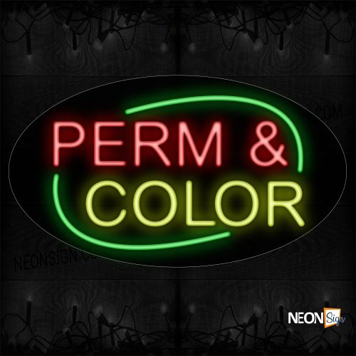 Image of Perm & Color With Green Arc Border Neon Sign