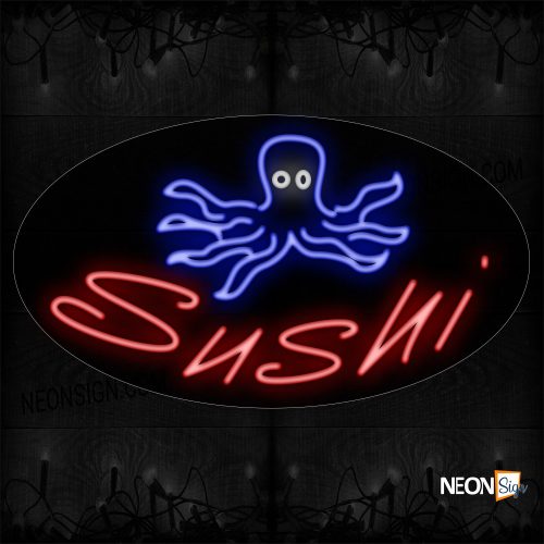 Image of 14404 Sushi in red With Octopus Logo Neon Sign_17x30 Contoured Black Backing