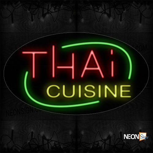 Image of 14407 Thai Cuisine With Green Arc Border Neon Sign_17x30 Contoured Black Backing