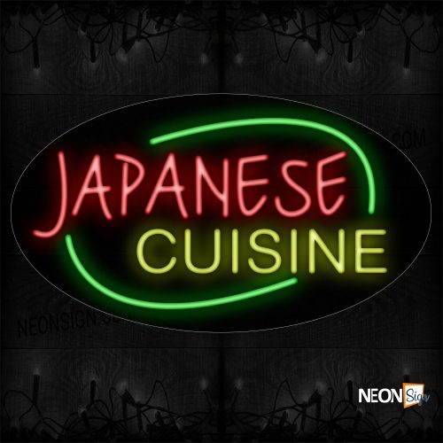 Image of 14455 Japanese Cuisine With Green Ellipse In All Caps Neon Sign_17x30 Contoured Black Backing