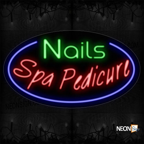 Image of Nails Spa Pedicure With Blue Oval Border Neon Sign