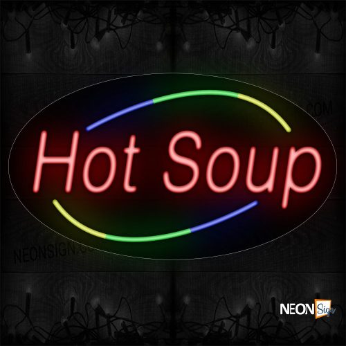 Image of Hot Soup With Blue,Green,Yellow Arc Border Neon Sign