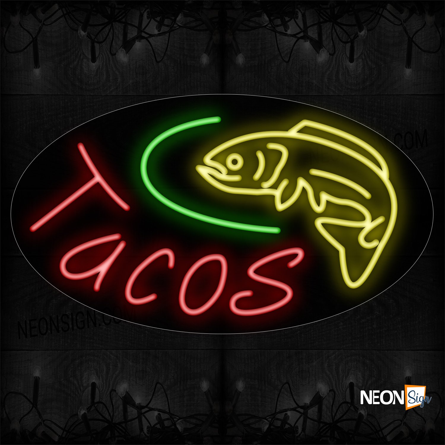 Image of Tacos in red and Fish Logo Neon Sign