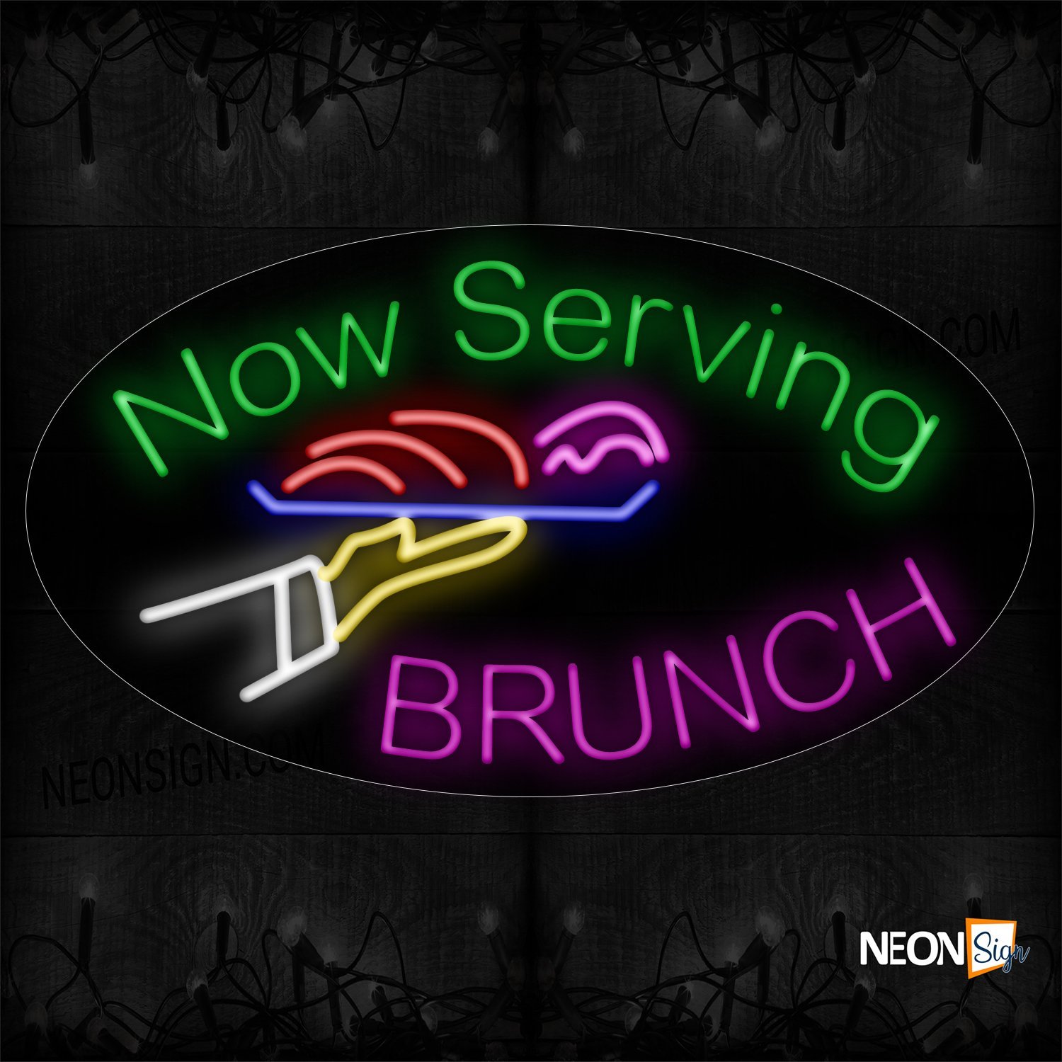 Image of Now Serving Brunch With Food Logo Neon Sign