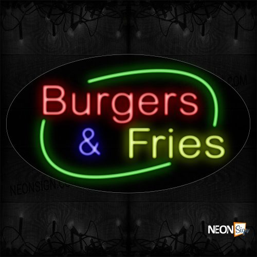 Image of 14502 Burgers & Fries With Arc Border Neon Sign_17x30 Black Backing