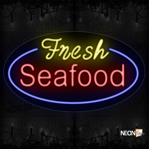 Image of Fresh Seafood With Circle Border Neon Sign