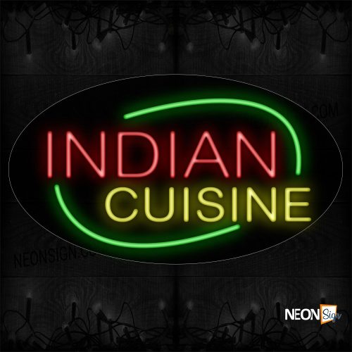 Image of 14529 Indian Cuisine With Arc Border Neon Sign_17x30 Contoured Black Backing