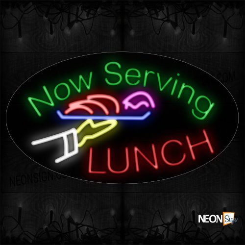 Image of Now Serving Lunch With Logo Neon Sign