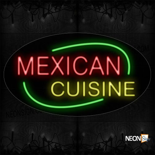 Image of 14545 Mexican Cuisine With Green Border Neon Sign_17x30 Contoured Black Backing