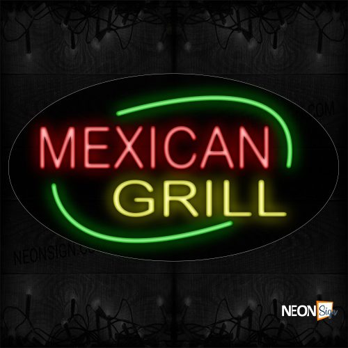 Image of 14546 Mexican Grill With Green Ellipse Neon Sign_17x30 Contoured Black Backing