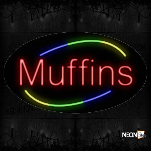 Image of Muffins In Red With Colorful Arc Border Neon Sign