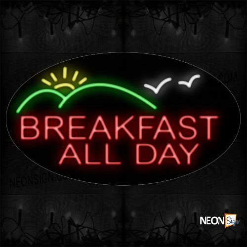 Image of 14575 Breakfast All Day With Logo Neon Sign_17x30 Contoured Black Backing