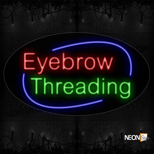 Image of Eyebrow Threading With Blue Arc Border Neon Sign