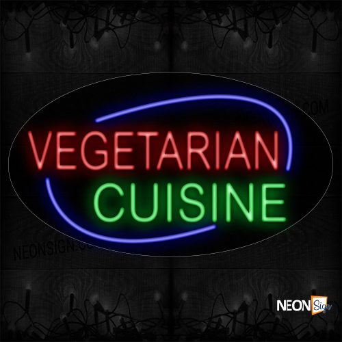 Image of Vegetarian Cuisine With Blue Arc Border Neon Sign